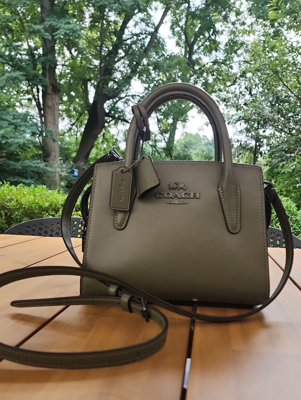 Coach Andrea Carryall Bag Leather Military Green Satchel Crossbody CP081